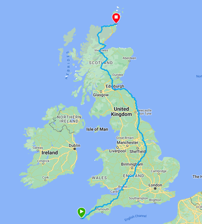 lands end to john o groats route map